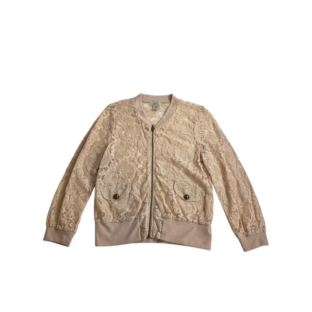 Eyelash Couture Lace Cream Zip Up Jacket Large